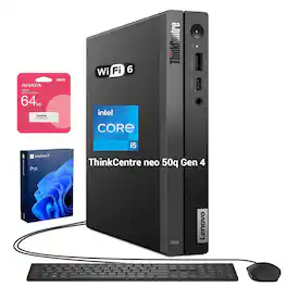 Lenovo - Upgraded - ThinkCentre neo 50q MFF Desktop - Intel Core i5-13420H - 16GB RAM 512GB SSD - Wired K&M - Adata 64GB USB Drive - Black