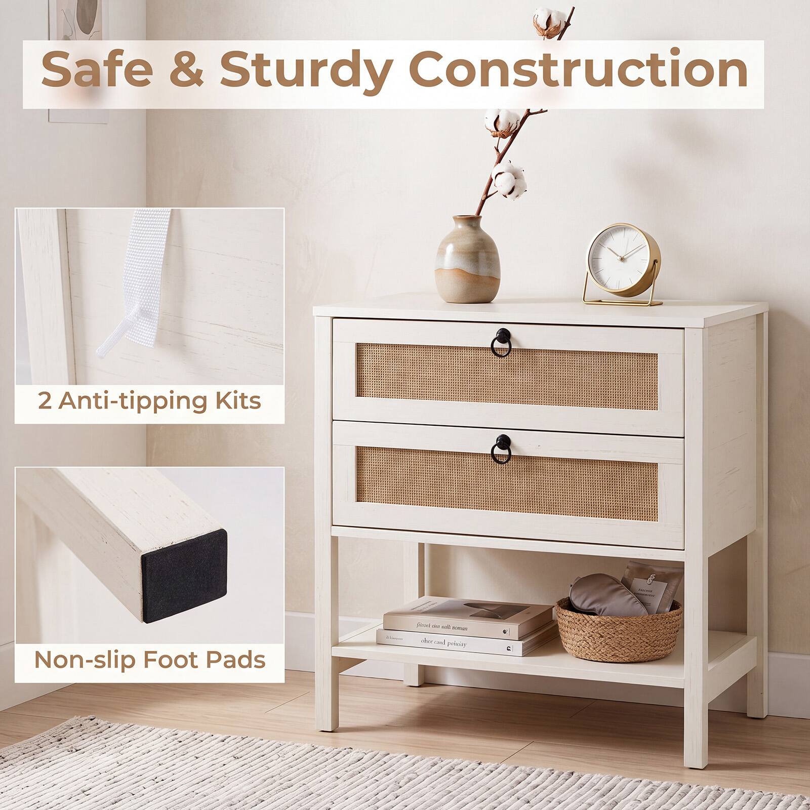 Safe & Sturdy Construction

2 Anti-tipping Kits

Non-slip Foot Pads
