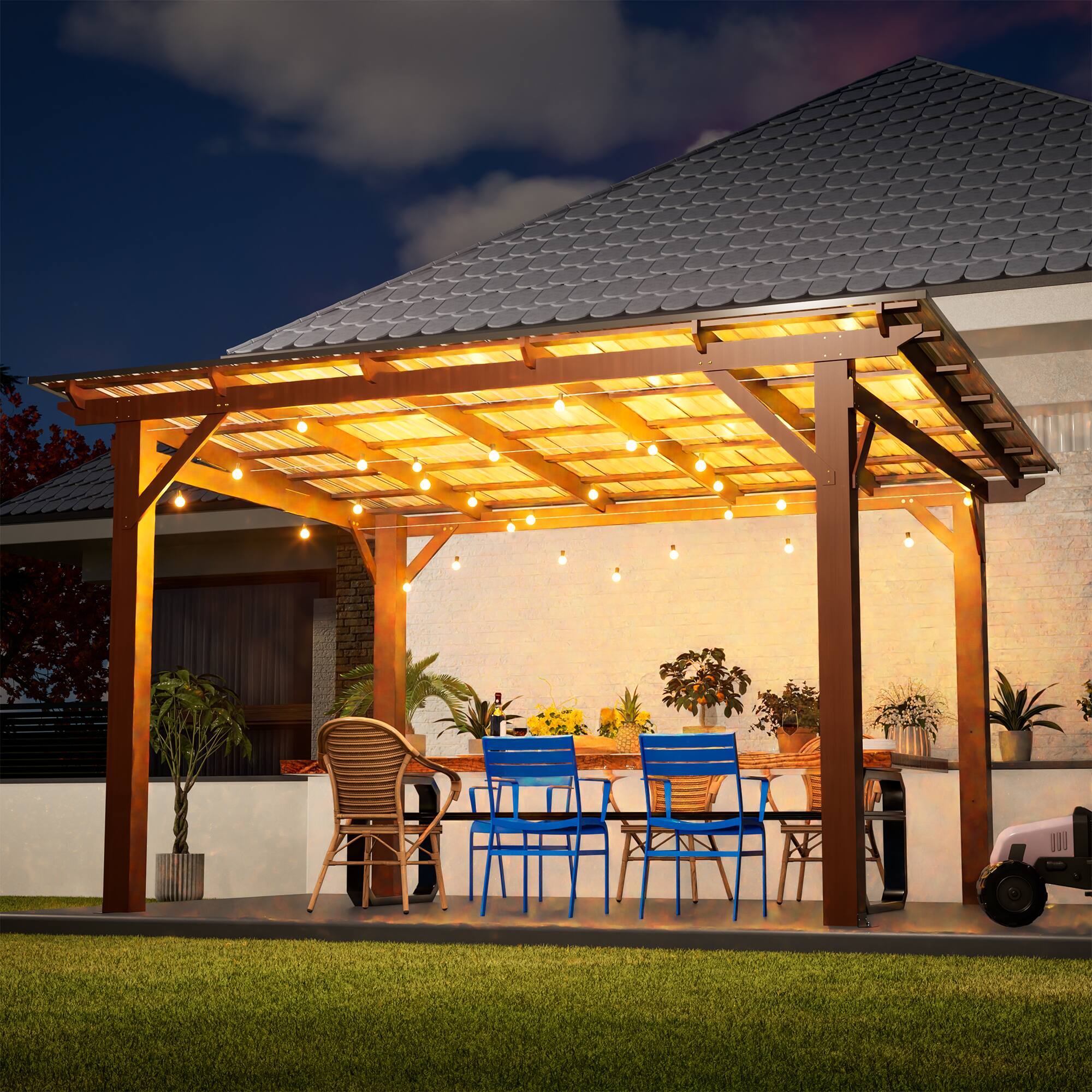 Angle. Anysun - 13x10ft Wooden Garden Gazebo with Metal Roof – Spacious Outdoor Patio Shade Structure for Backyard & Garden - Brown.