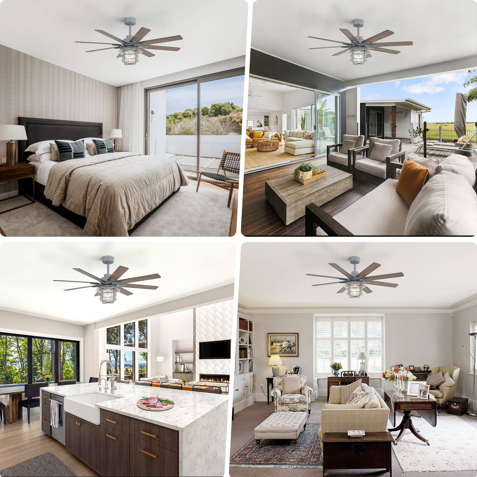 Alt View 5. Sofucor - Farmhouse Plywood Blades Ceiling Fans with Lights and Remote Quiet With Glass Lampshade for Bedroom Living Room - Cement Grey.