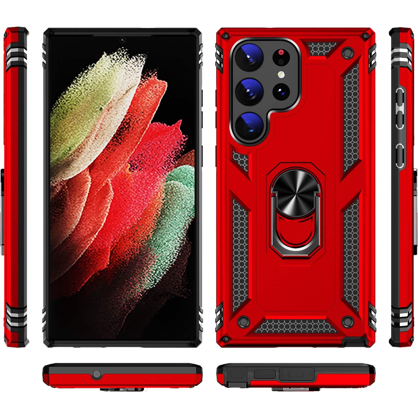 Alt View 12. SaharaCase - Military Kickstand Series with Belt Clip Case for Samsung Galaxy S23 Ultra - Red.