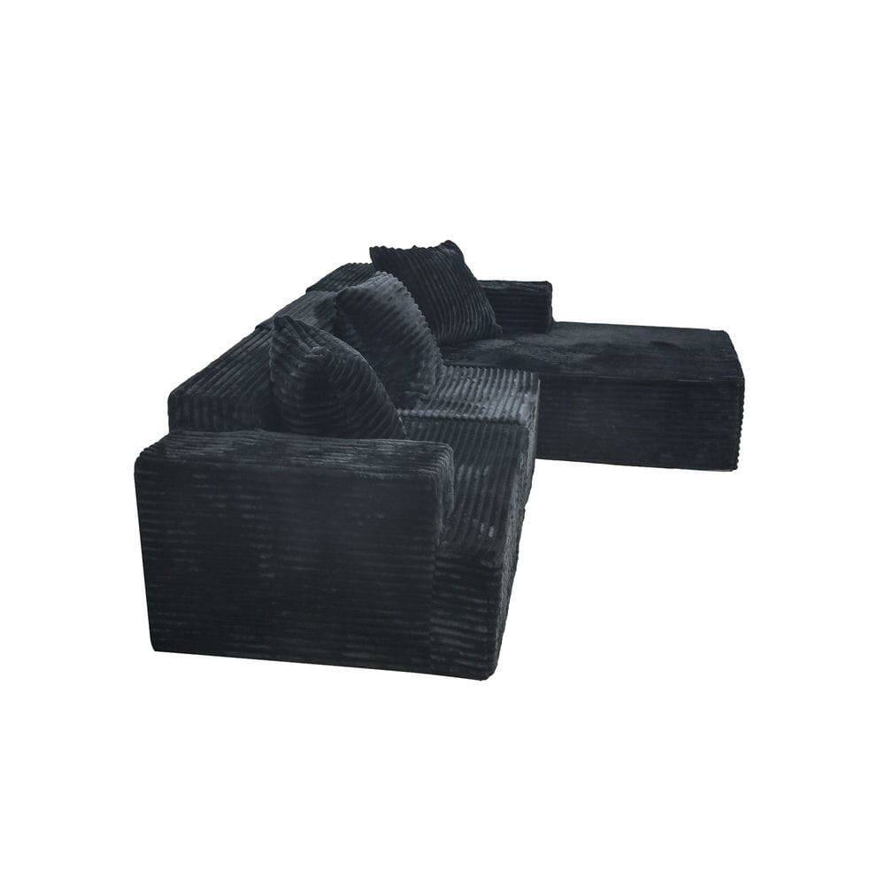Alt View 1. Kadyn - L-Shaped Sectional Sofa, Boneless Compression Design with Comfortable Chaise and Corduroy Fabric, Black - Black.