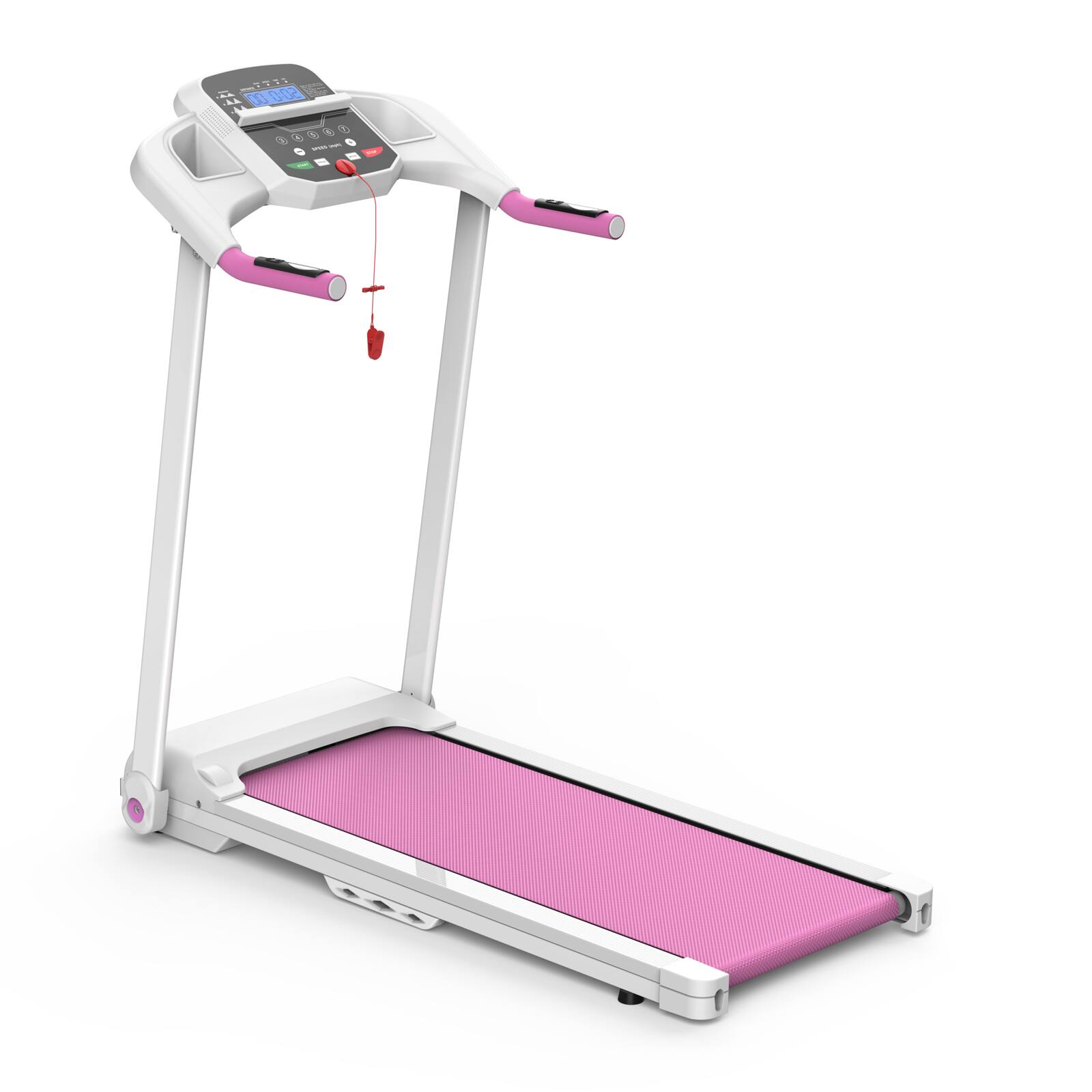 Front. ELEMENT ACE - Electric Folding Treadmill for Home Gym - 2.5HP Running Walking Machine, Max 265 LBS - White+Pink.