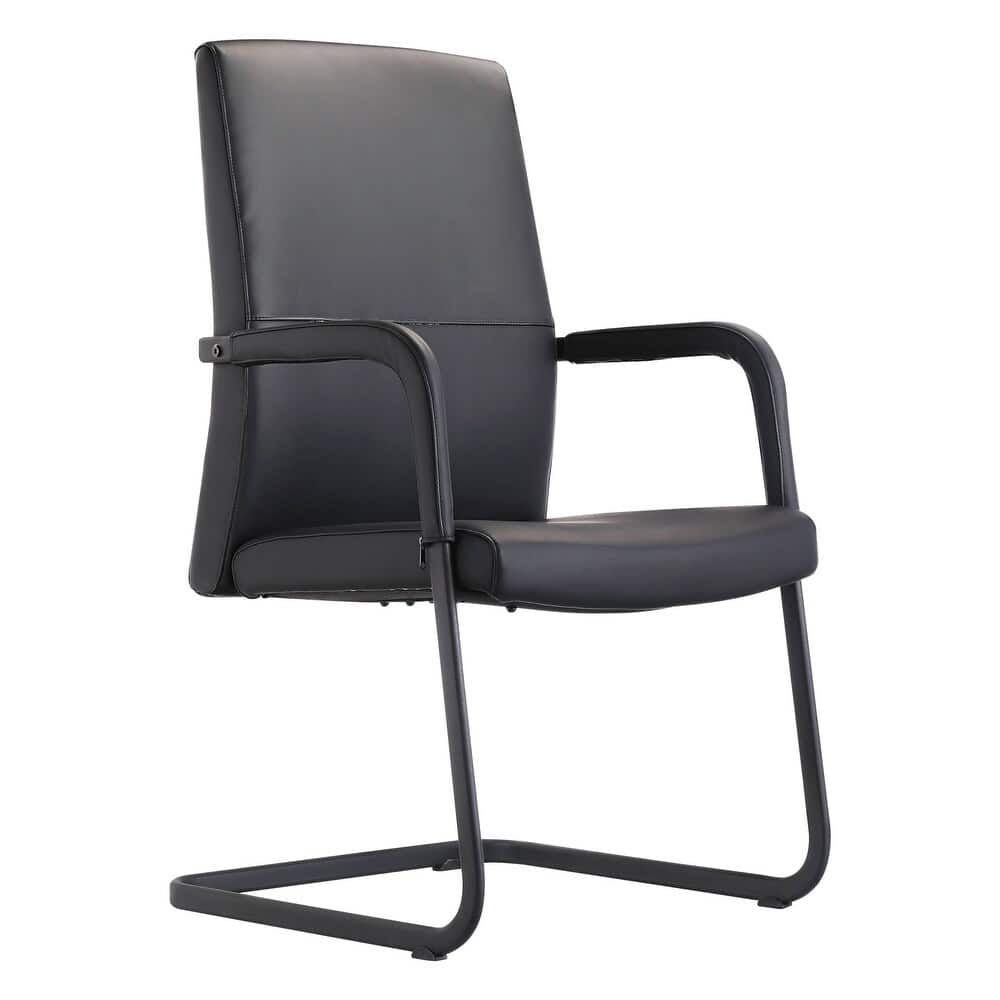 LeisureMod - Evander Leather Office Chair with Aluminum Frame, Fixed Armrests, Sponge Cushion, Easy-Clean Design & Quick Assembly - Black