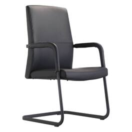 LeisureMod - Evander Leather Office Chair with Aluminum Frame, Fixed Armrests, Sponge Cushion, Easy-Clean Design & Quick Assembly - Black