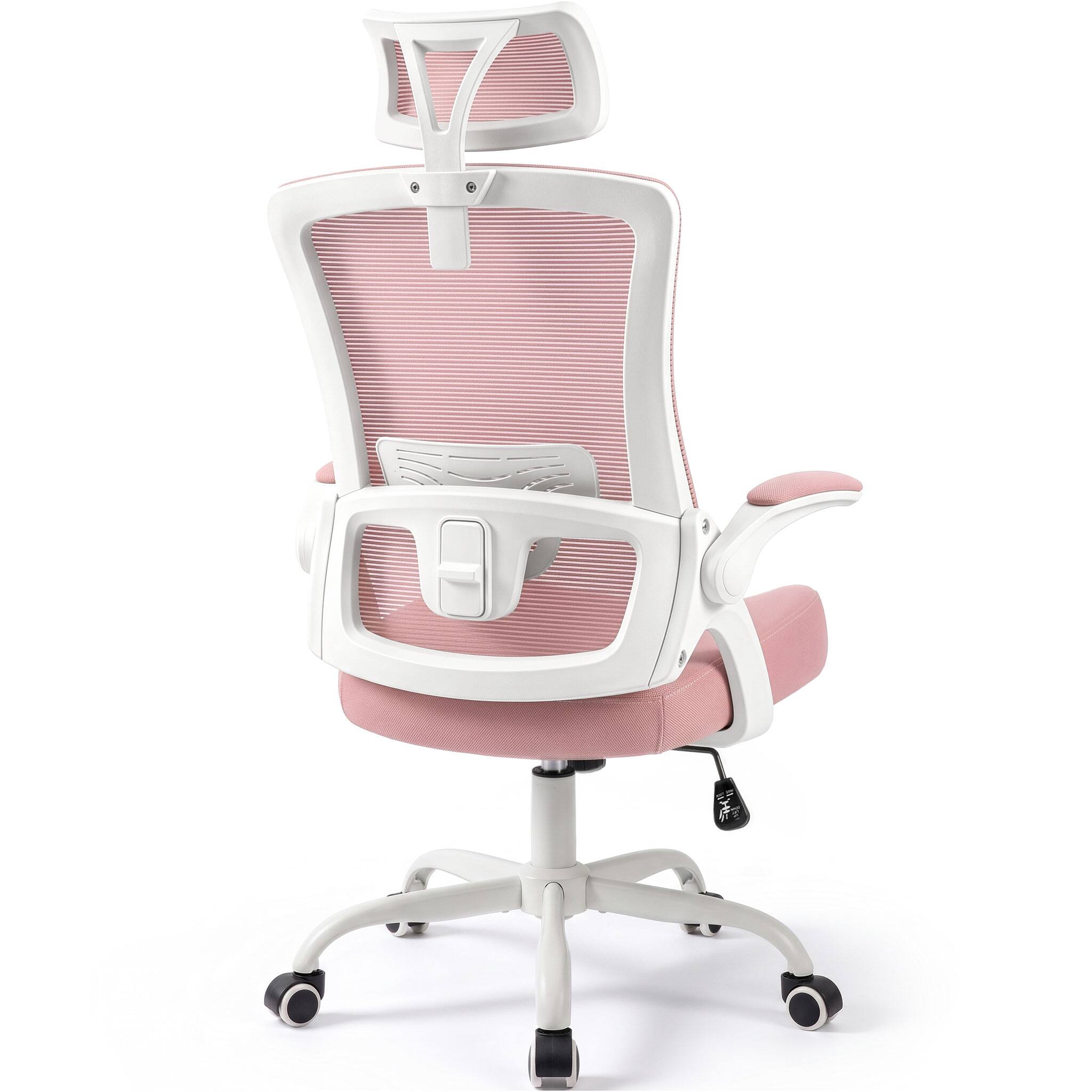 Front. Celtoss - Office Desk Chair Computer High Back Support Mesh Comfy Adjustable Ergonomic Headrest Lumbar Rolling Flip-up Armrests - Steel Base-Pink.