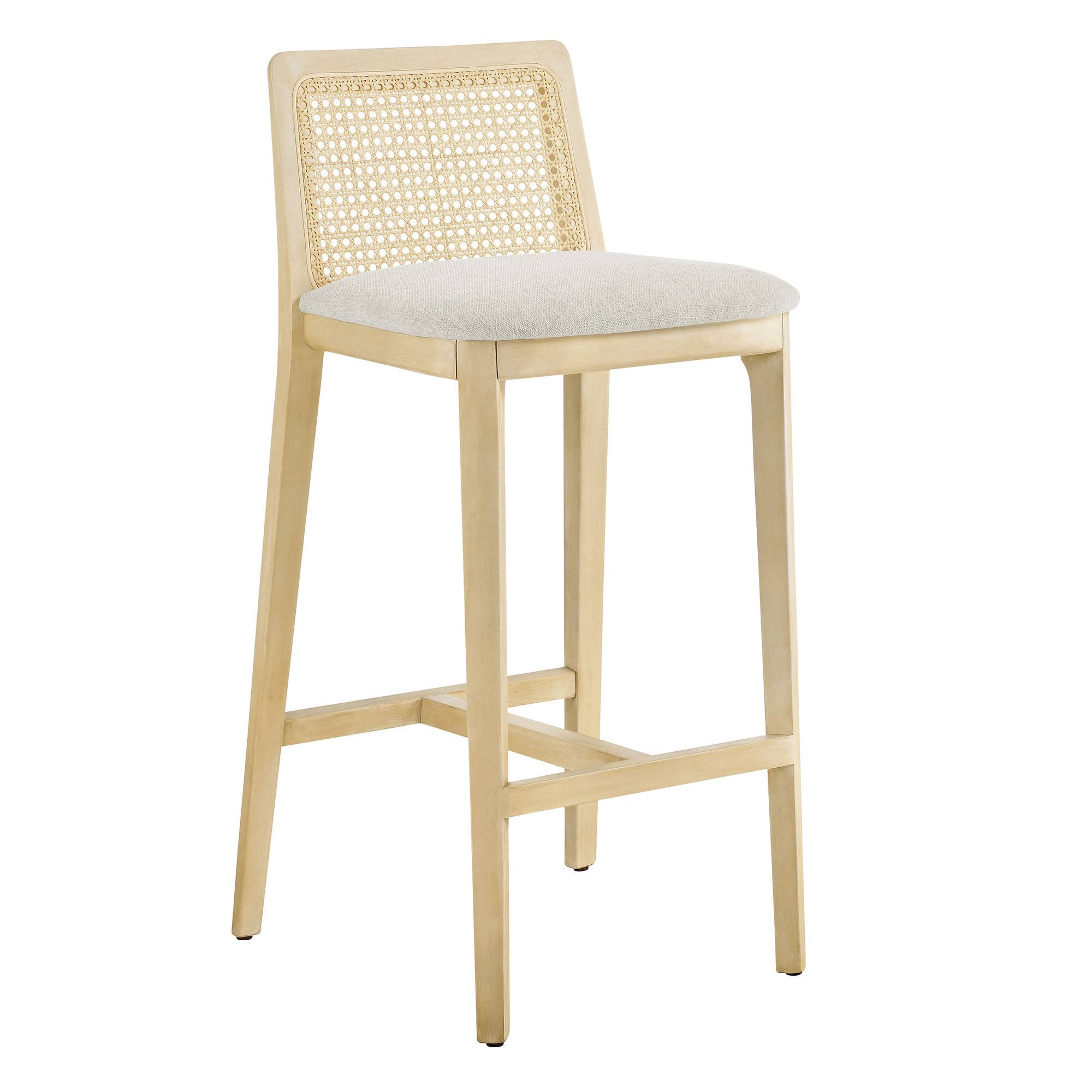 Angle. Modway - Monarch Wood and Rattan Bar Stool by Modway - Antique White Natural Heathered Weave Ivory.