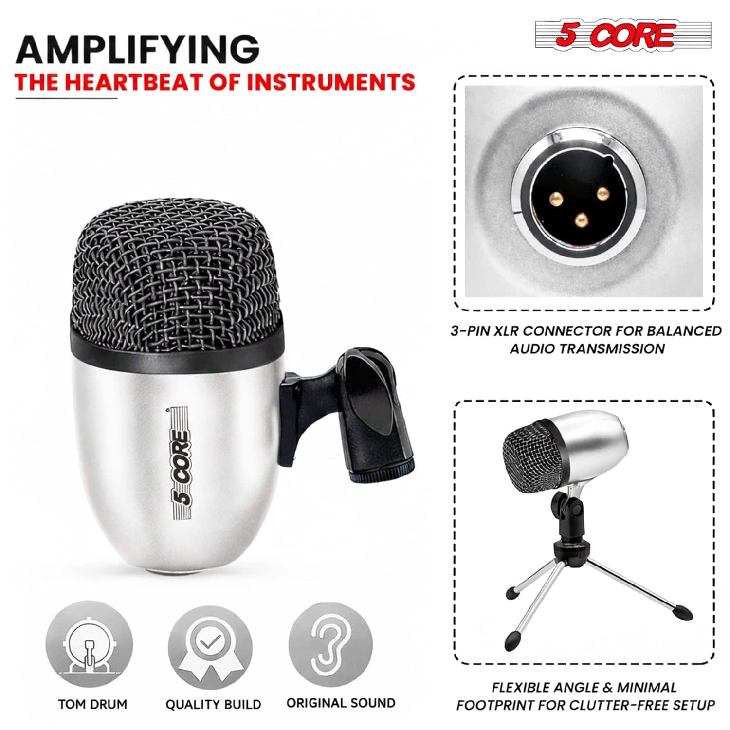5 CORE - Conga Mic Snare Tom Set Professional XLR Cardioid Condenser Instrument Microphone Kit - White price history on PriceWatchPro
