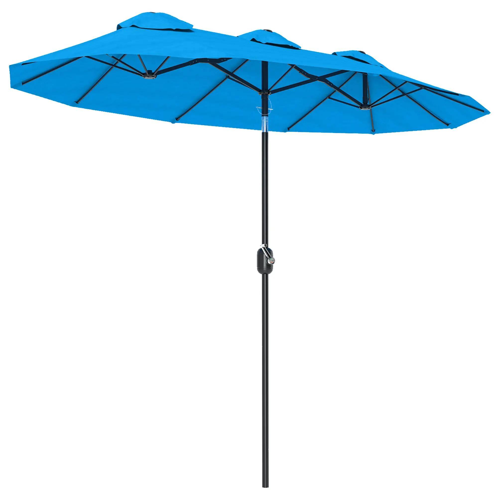 Alt View 7. Spaco - Spaco 9.5Ft Double-Sided Patio Umbrella, Tilt Crank Shade with 3 Vents - Cyan Blue.