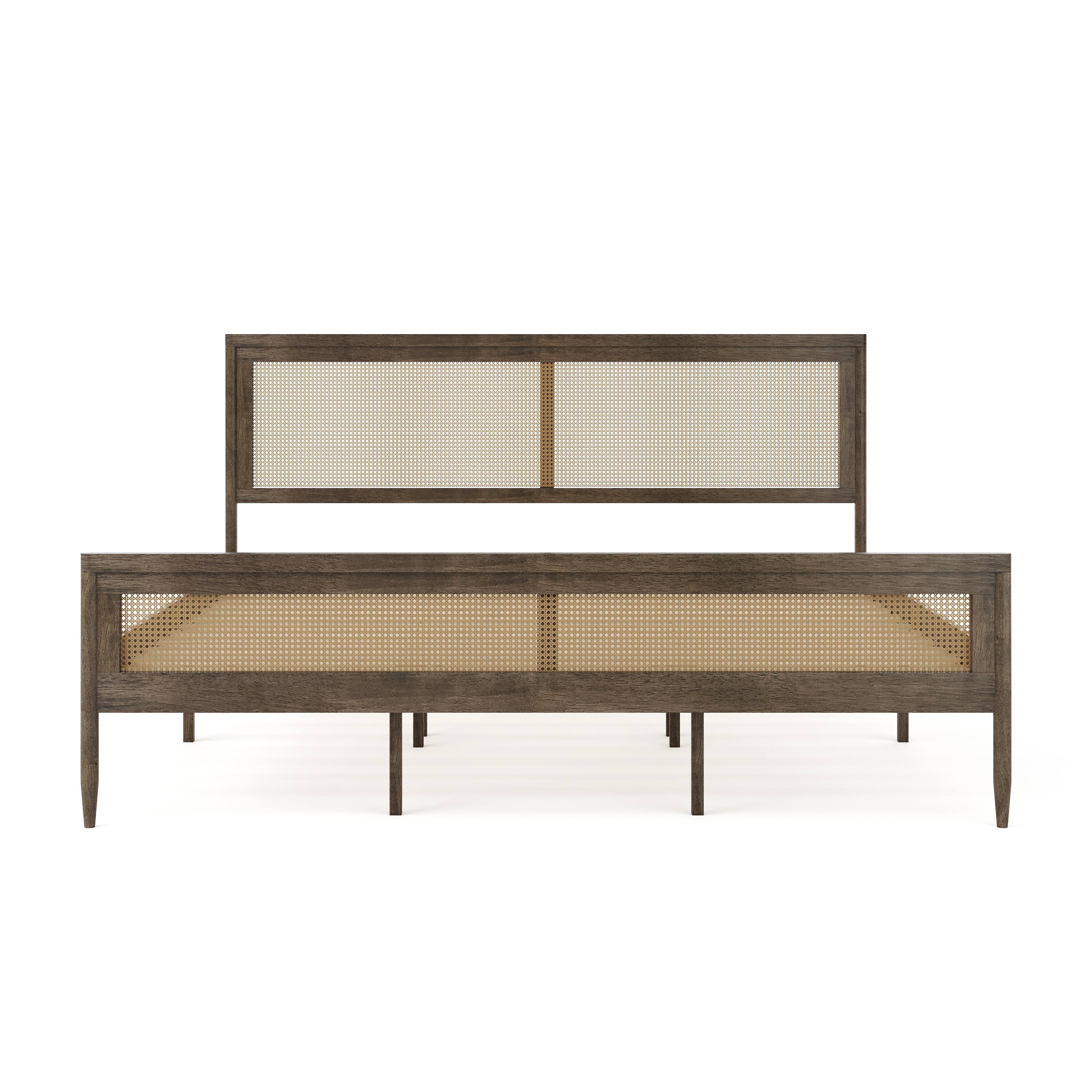 Alt View 18. Martha Stewart - Jax Wooden King Platform Bed with Rattan Inset Headboard and Footboard - Brown Gray.