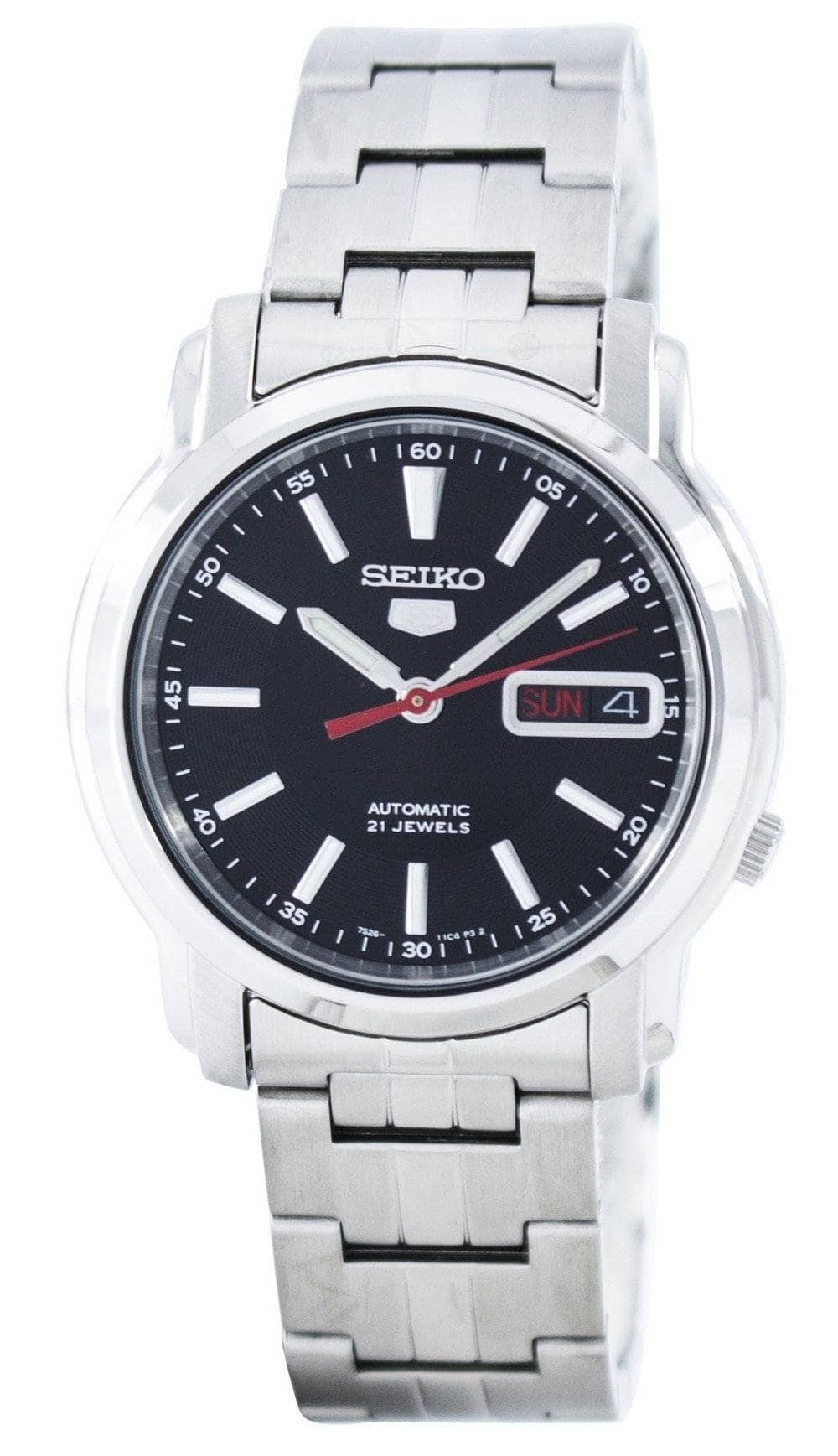Seiko - 5 Automatic 21 Jewels SNKL83K1 Men's Watch Stainless Steel Black Dial 30M - Silver/Black