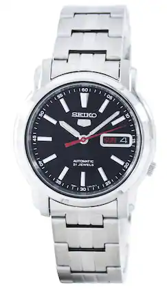 Seiko - 5 Automatic 21 Jewels SNKL83K1 Men's Watch Stainless Steel Black Dial 30M - Silver/Black