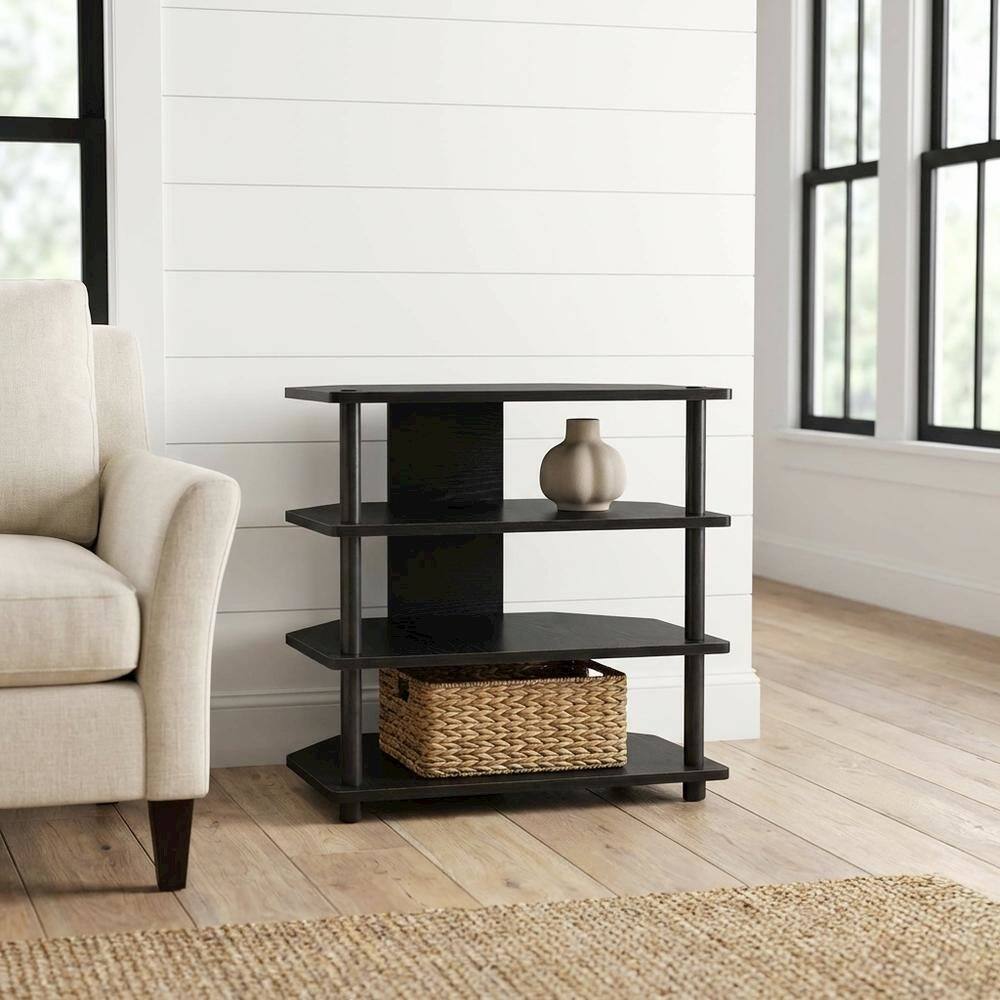 Alt View 2. FurniFact - 4-Tier Petite TV Stand, Easy Assembly, Composite Wood Construction - Black.