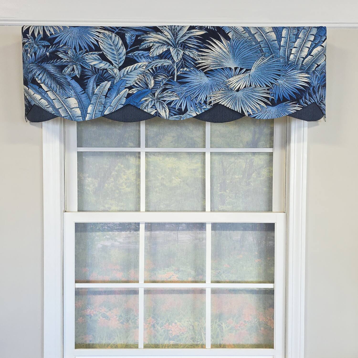 Angle. RLF Home - RLF Home 100% Cotton Baja Petticoat  Fully lined Windows Rod Pocket Valance 50" x 15"  Navy - Navy.