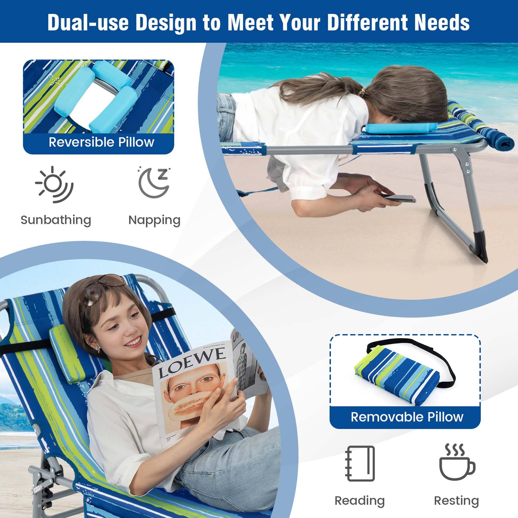 Dual-use Design to Meet Your Different Needs
Reversible Pillow
Sunbathing
Napping
Removable Pillow
Reading
Resting