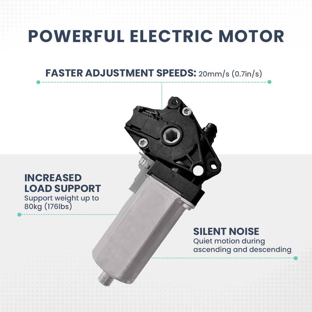 POWERFUL ELECTRIC MOTOR
FASTER ADJUSTMENT SPEEDS: 20mm/s (0.7in/s)
INCREASED LOAD SUPPORT
SILENT NOISE