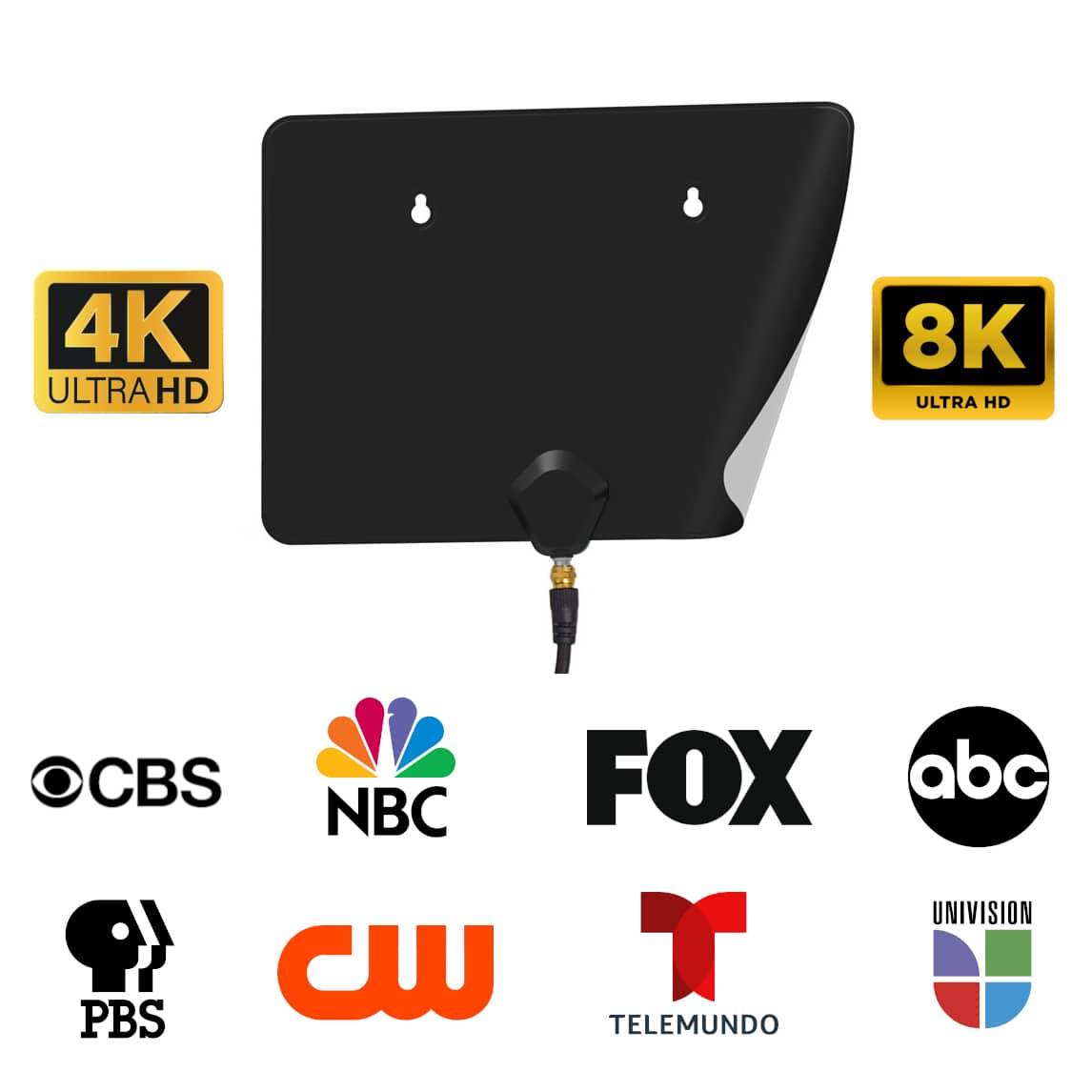 Cables Direct Online - Indoor Digital HDTV Antenna 4K/8K/1080p Support Superior Reception Range Multi Directional Reversible 20ft Cable - Black/White