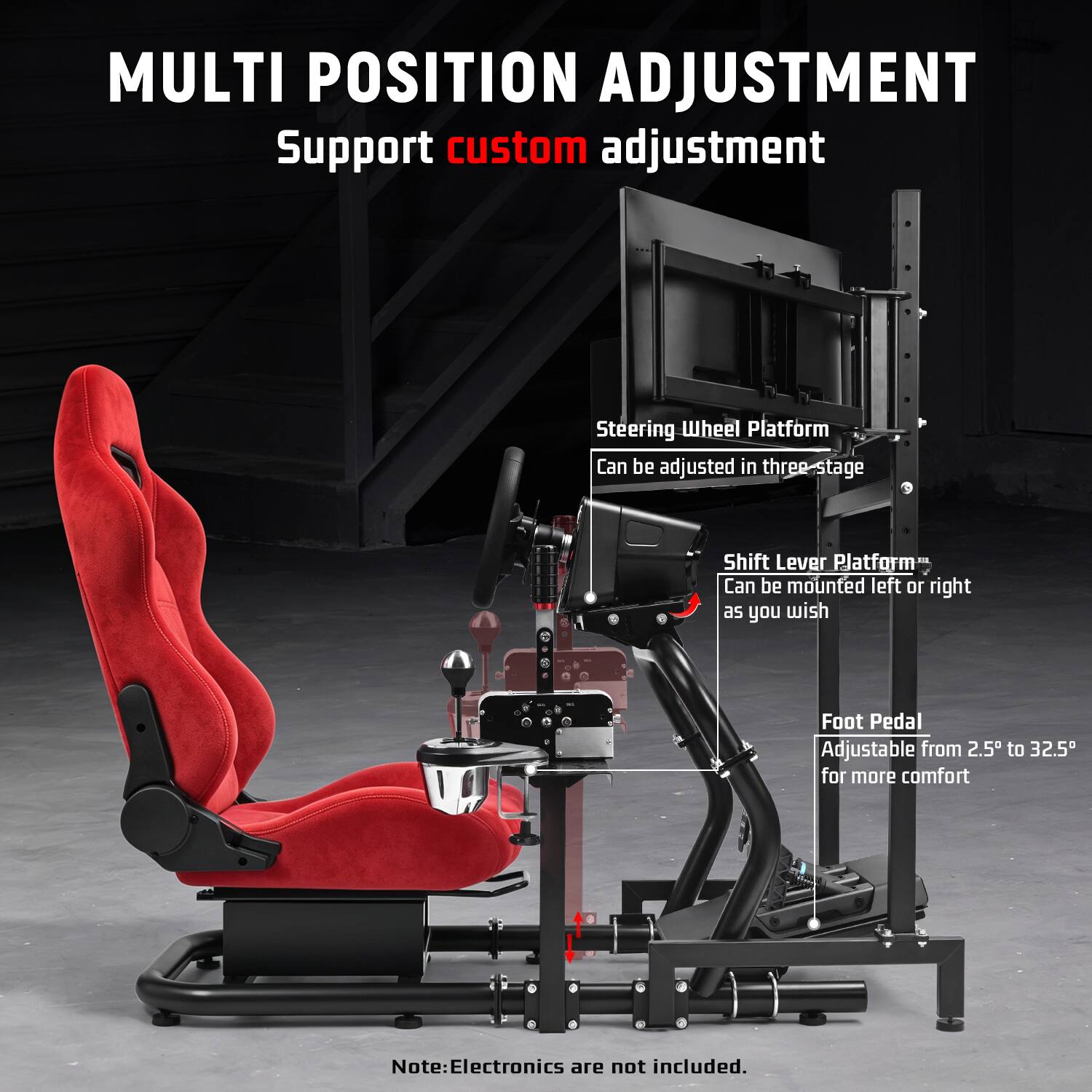 Dardoo Adjustable Racing Cockpit with Red Suede Seat & Triple Monitor ...
