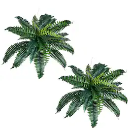 VEVOR - Artificial Ferns 2 Pcs, Natural Spread Diameter 31-34 Inch, Large Hanging Artificial Boston Ferns - Green