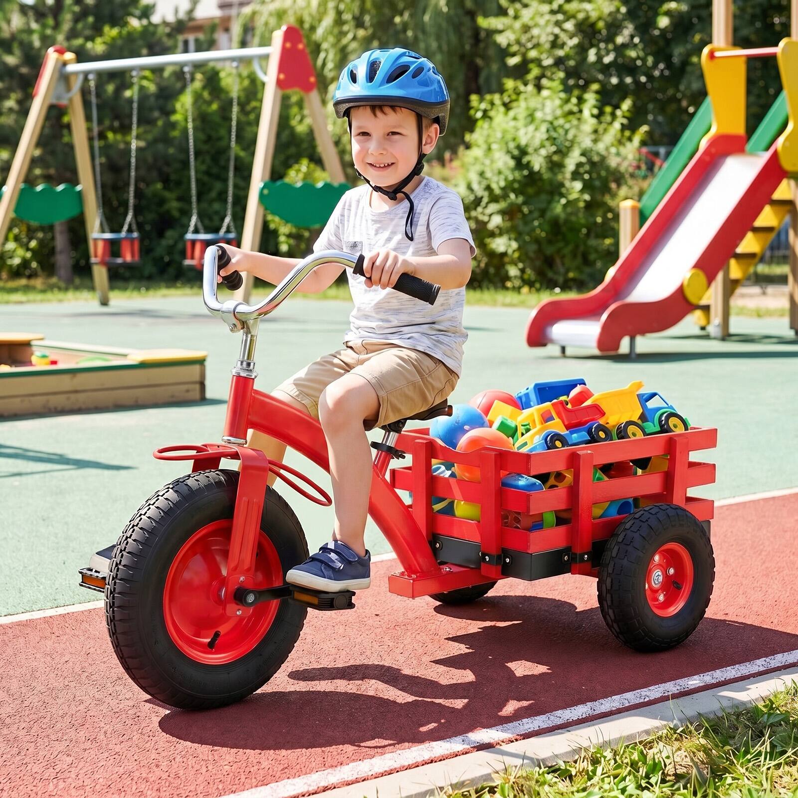 Alt View 1. Costway - Costway Kids Tricycle with Storage Basket 15" Inflatable Rubber Tires Adjustable Handlebar - Red.