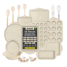 Bakken- Swiss - 18-Piece Nonstick Carbon Steel Bakeware Set, Free of PFAS, PFOA, lead, & cadmium, Oven Pans with White Silicone Handles - White Marble