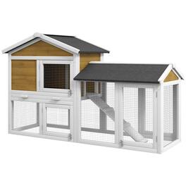 Pawhut - 58" Wooden Large Rabbit Hutch, Outdoor Indoor, Run, Removable Tray, Asphalt Roof, Lockable Doors, Ramp