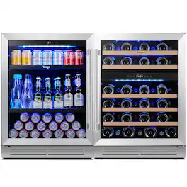 Yeego - 48in Wine Cooler and Beverage Refrigerator 2×24'' Combo-Dual Zone Under Counter Fridge, 180can+52 bottle - Silver