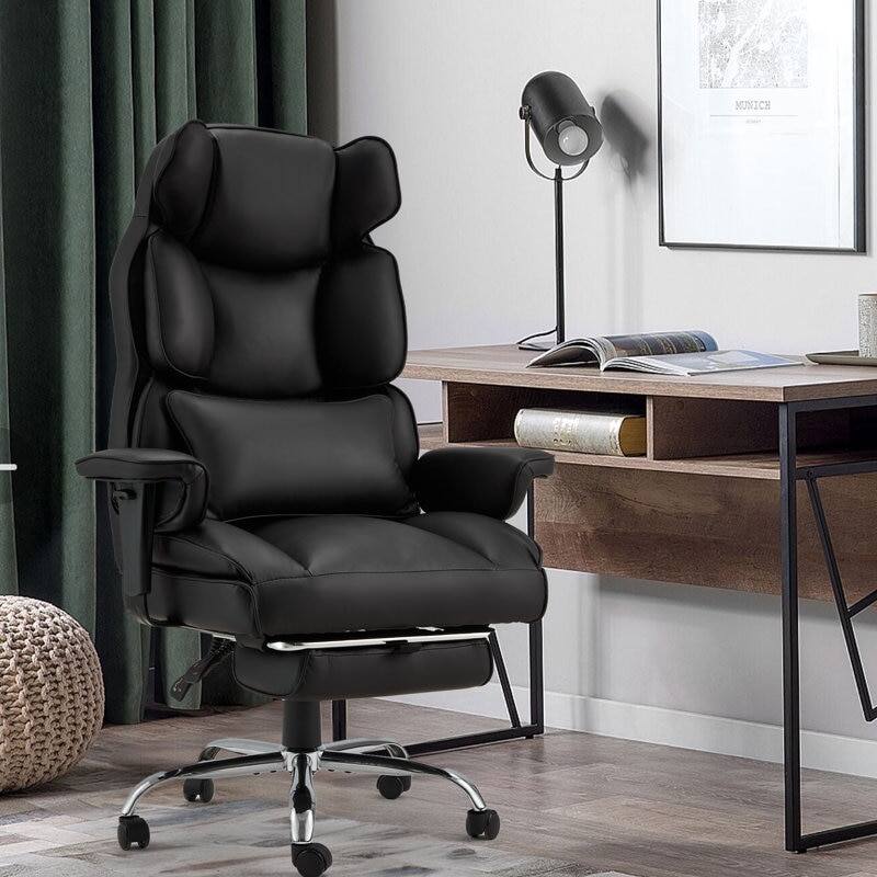 Front. U-HOMY - Ergonomic Office Chair with Adjustable Headrest, Lumbar Support, Footrest & 135° Recline - Black.