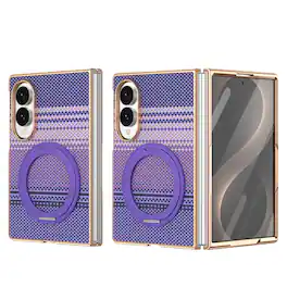 Dteck - for Samsung Galaxy Z Fold8 Case with Screen Protector, Heavy Duty Shockproof Rotating Ring Stand Magnetic Phone Cover - Purple
