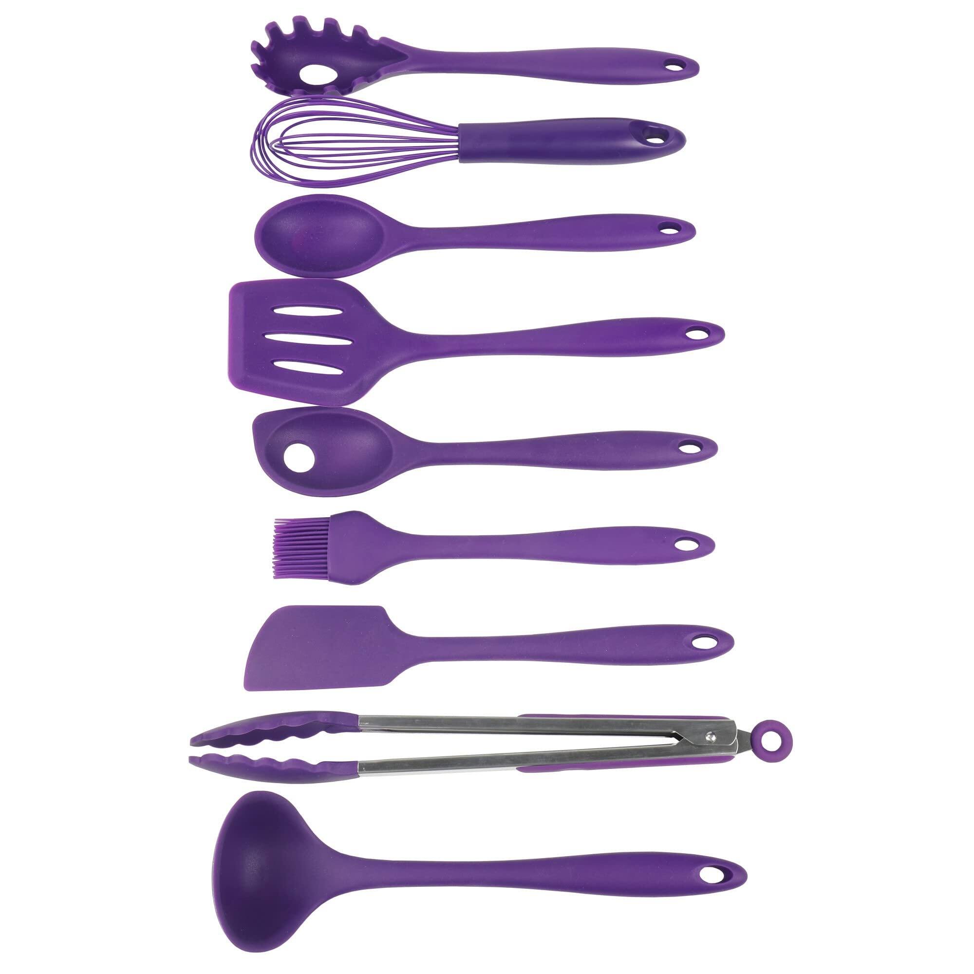 Left. Chef Craft - 11 Piece Premium Silicone Kitchen Tool and Utensil Set - Purple - Purple.