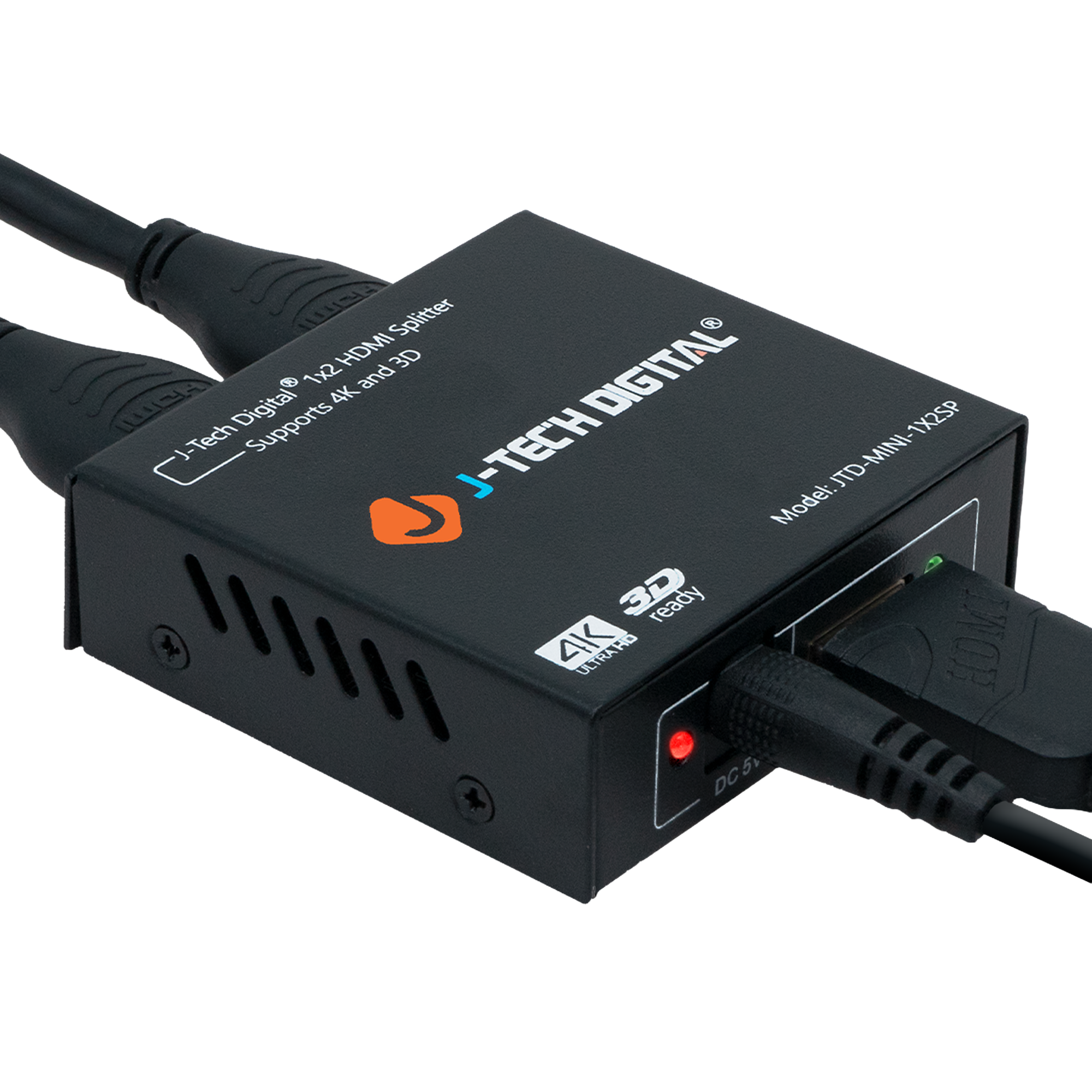 J-Tech Digital - 4K 60Hz 1x2 HDMI Splitter - Black