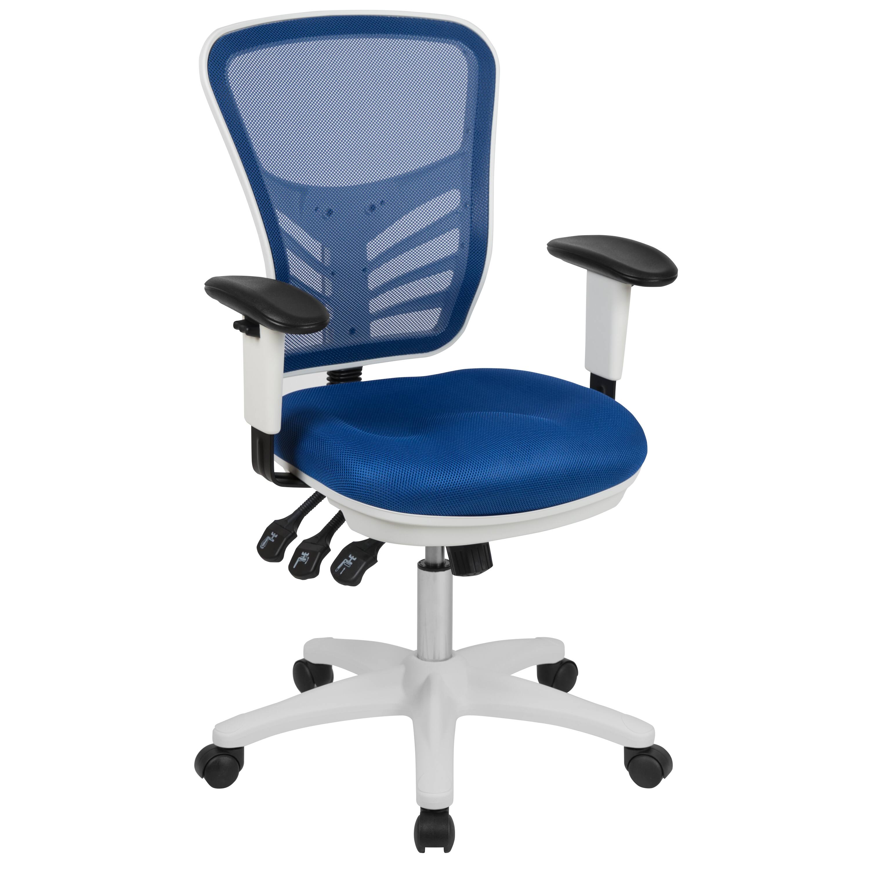 Front. Emma + Oliver - Mid-Back Mesh Triple Paddle Swivel Ergonomic Office Chair with Adjustable Arms - Blue Mesh/White Frame.