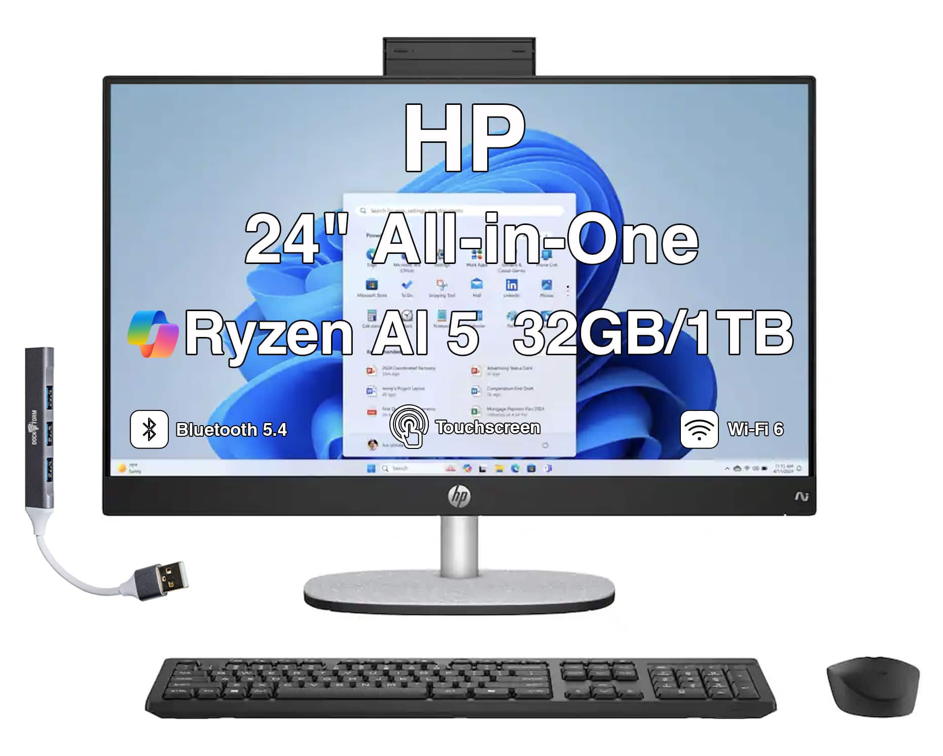 HP 24" All-in-One - Ryzen AI 5 32GB/1TB - Touchscreen Wi-Fi 6 Bluetooth 5.4