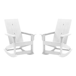 Emma + Oliver - Set of 2 Modern All-Weather Poly Resin Adirondack Rocking Chairs for Indoor/Outdoor Use - White