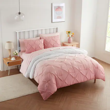 Front. Sweet Home Collection - 7 Piece Loralie Bed in a Bag Comforter & Sheet Set - Queen - Blush.