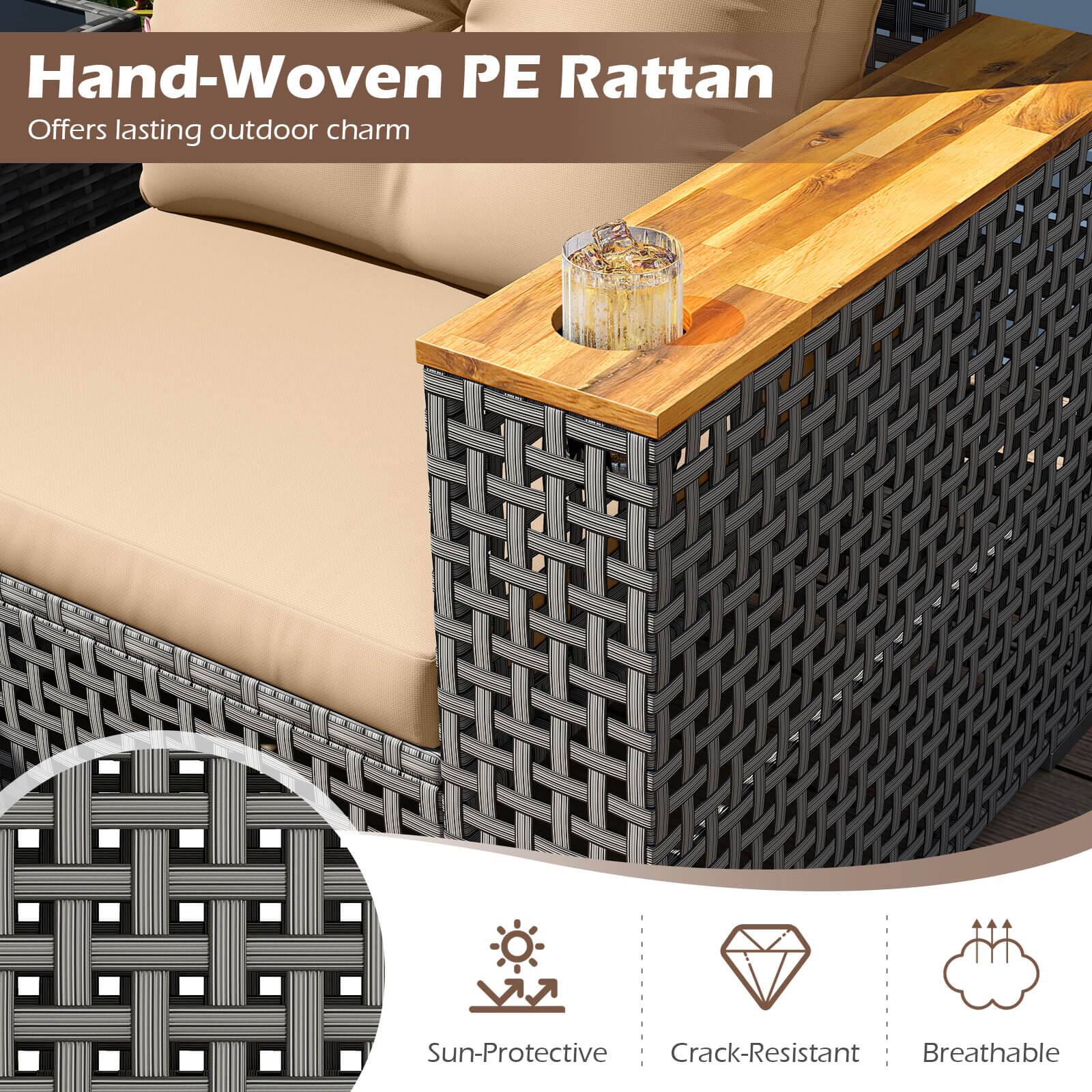 Hand-Woven PE Rattan  
Offers lasting outdoor charm  

Sun-Protective  
Crack-Resistant  
Breathable
