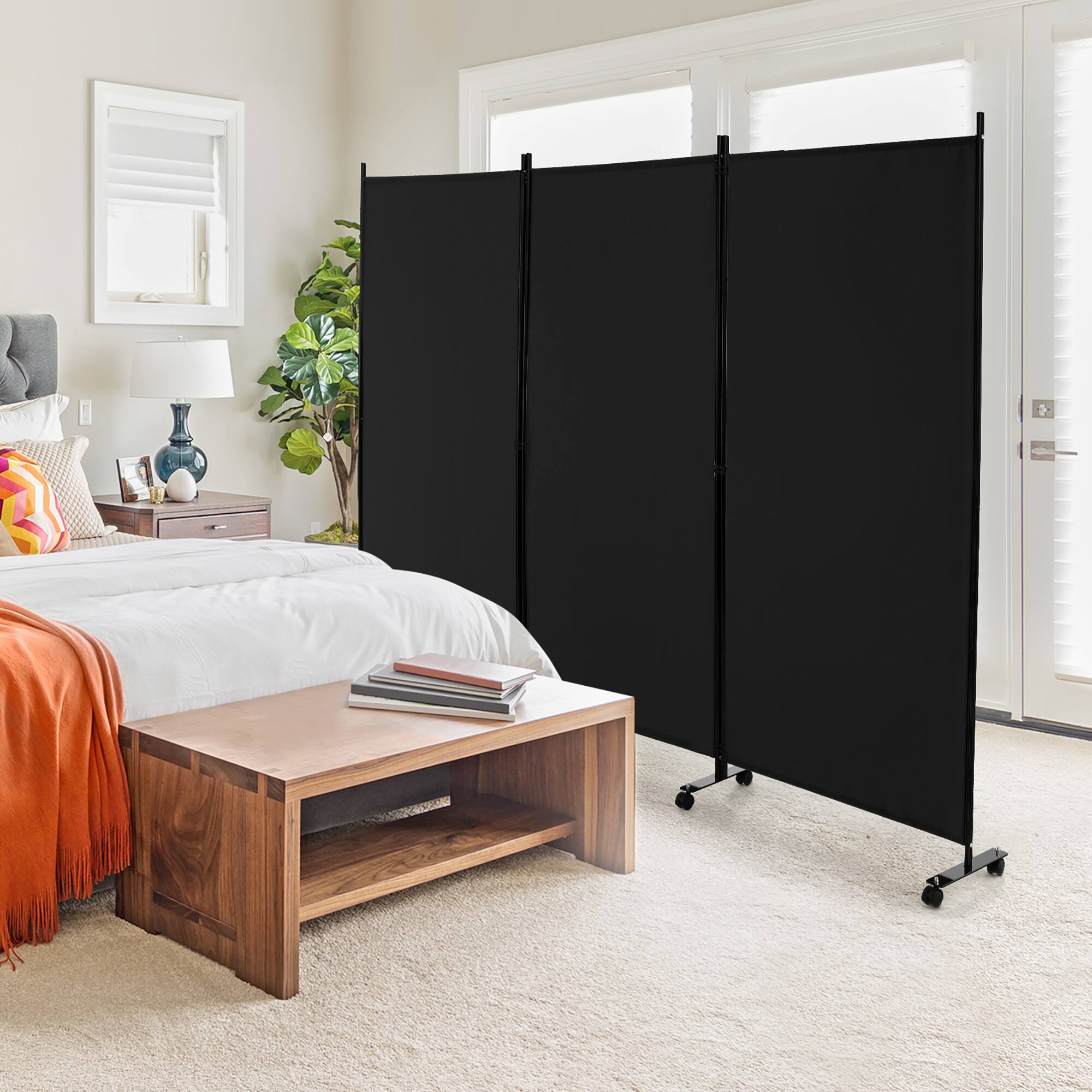 Alt View 3. Costway - Costway 3-Panel Folding Room Divider 6Ft Rolling Privacy Screen with Lockable Wheels - Black.