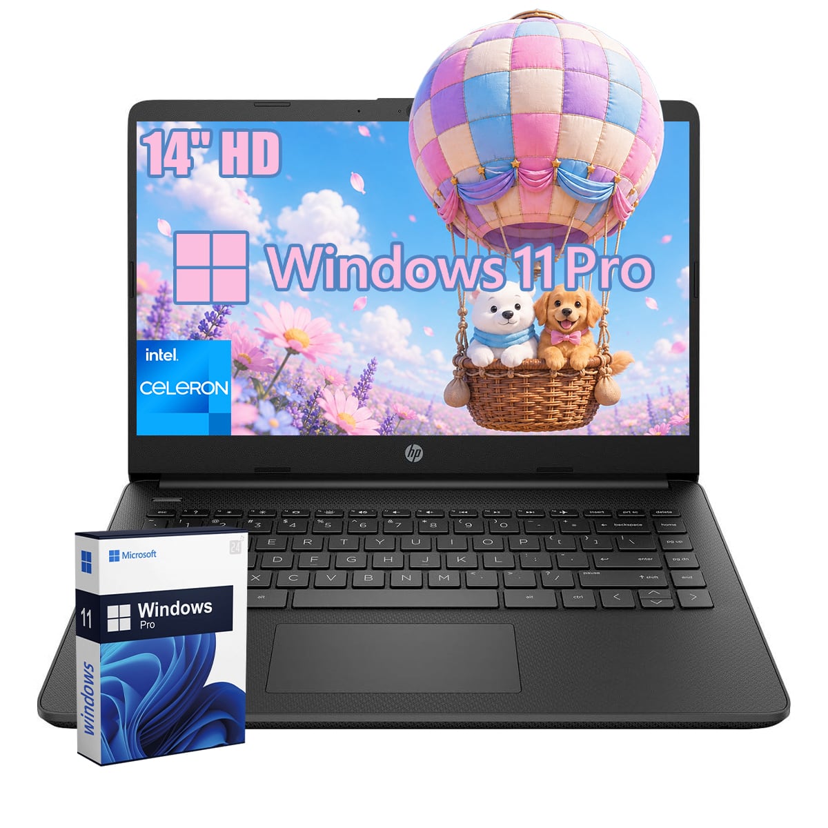 HP - 14" HD Laptop - Intel Celeron N4120 - 8GB RAM - 256GB Storge(128GB eMMC+128GB SD Card) - Win11Pro - Jet Black