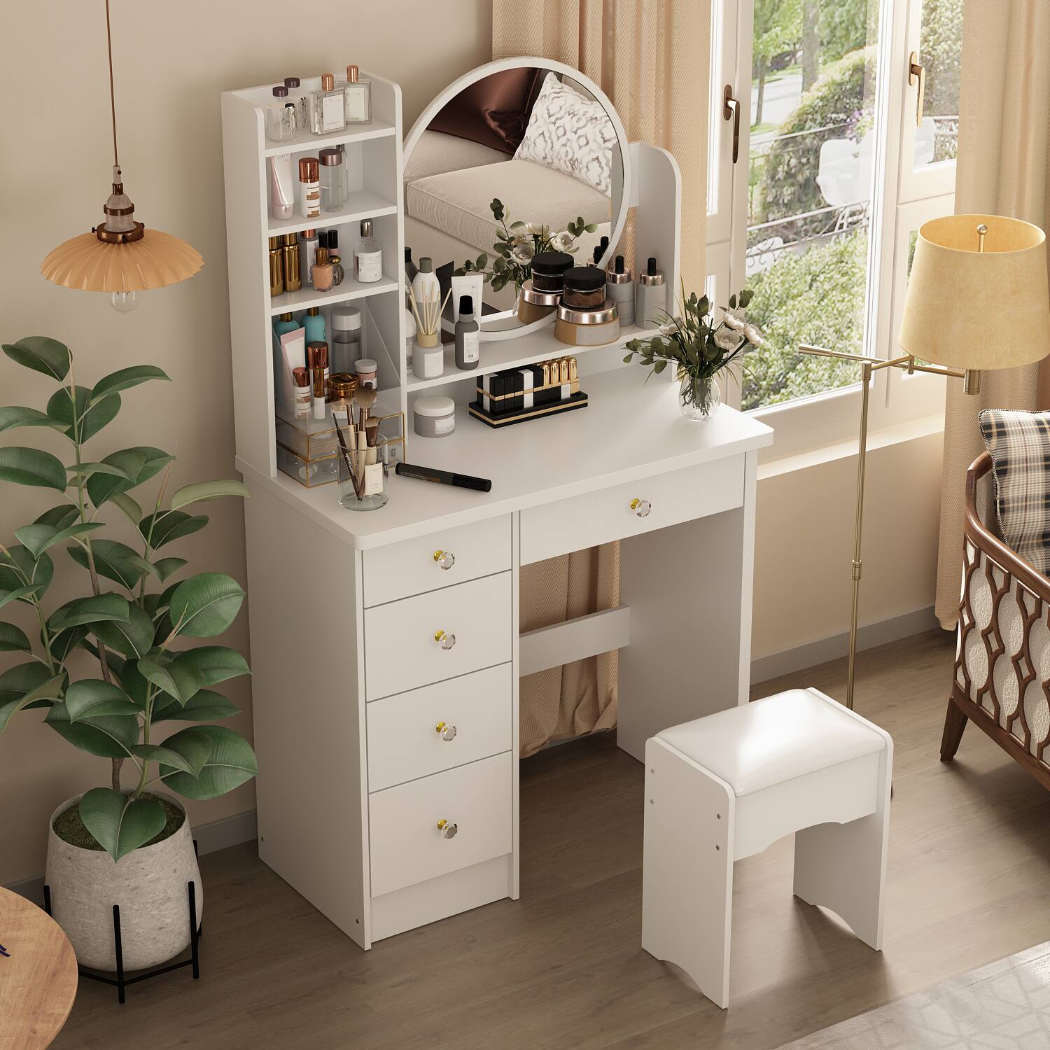 Alt View 8. Famapy - Multi - Functional Vanity Table & Dresser: All - in - One Beauty Hub with Smart Storage - White.