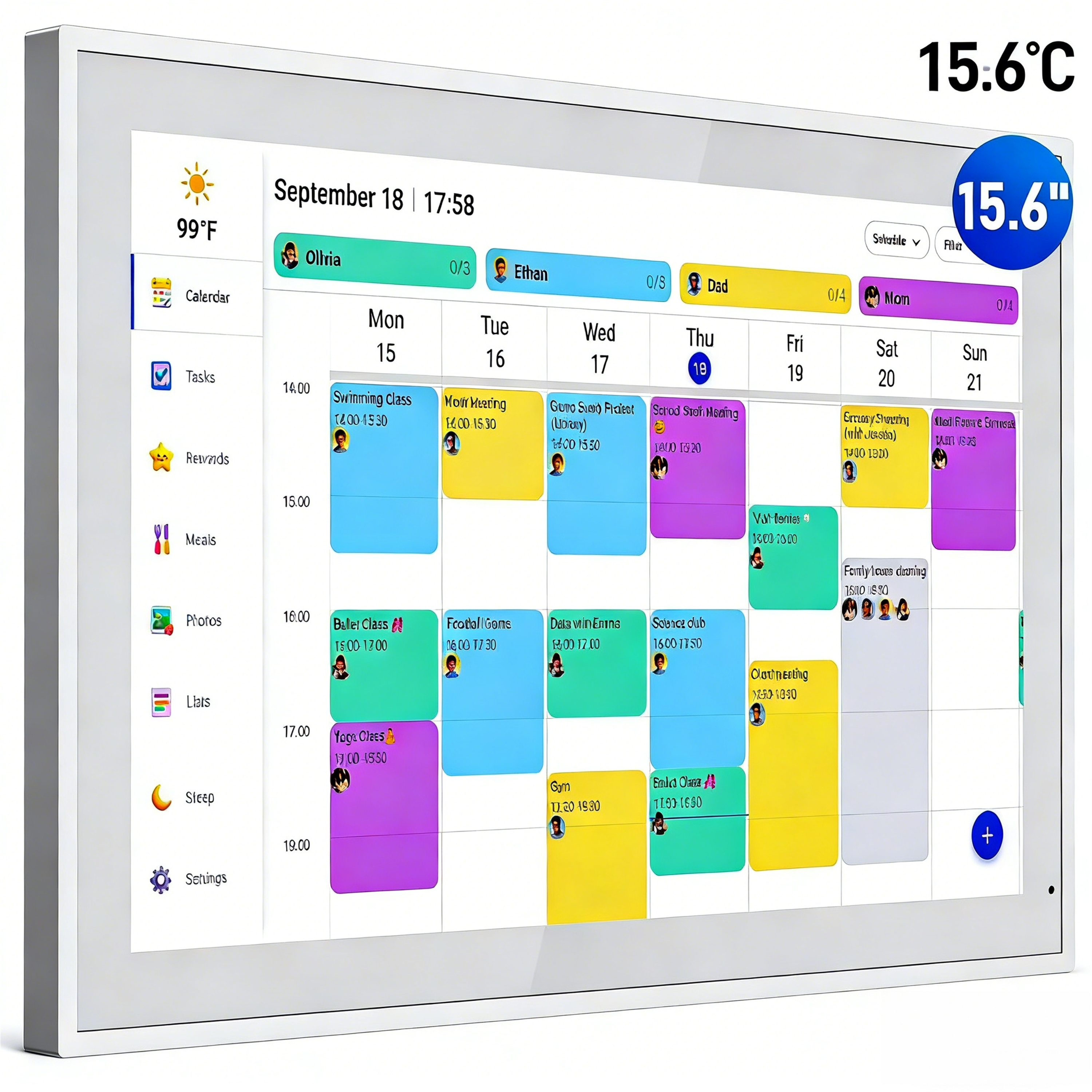 NWNOWN - 15.6 Inch Wall Planner Electronic Calendar & Chore Chart, Smart Touchscreen Interactive Display for Family Schedules