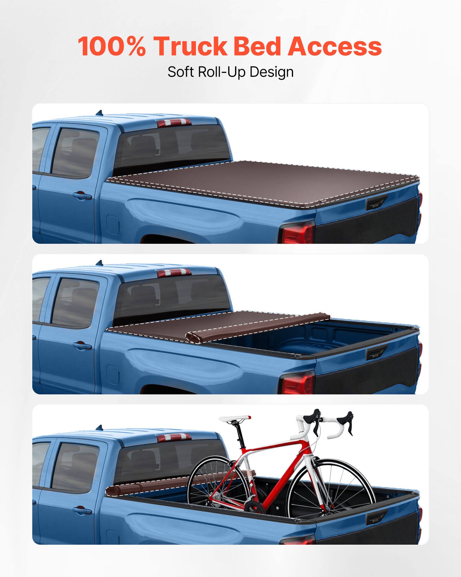 100% Truck Bed Access  
Soft Roll-Up Design
