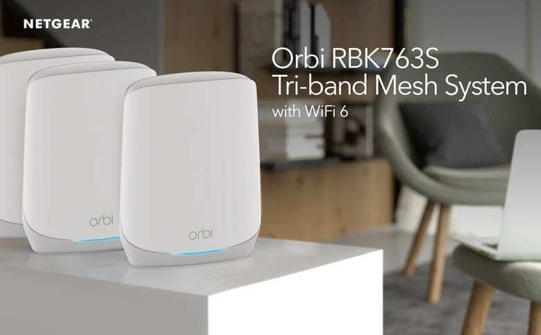 NETGEAR Orbi RBK763 100NAR AX5400 Tri band WiFi 6 Mesh System, 5.4