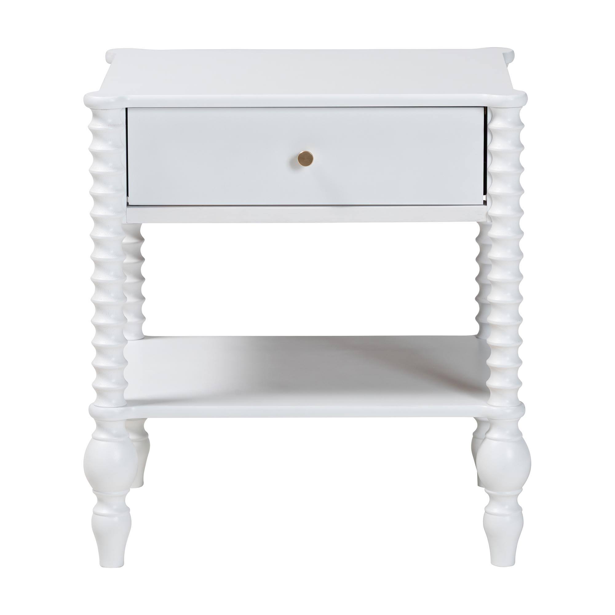 Left. Baxton Studio - Callison Spindle Nightstand - 1-Drawer Farmhouse Bedside Table with Open Shelf Storage and Turned Accents for Bedroom, - White.