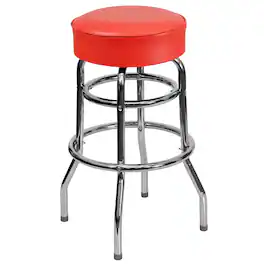 Flash Furniture - Bruno Double Ring Chrome Barstool with Seat - Red