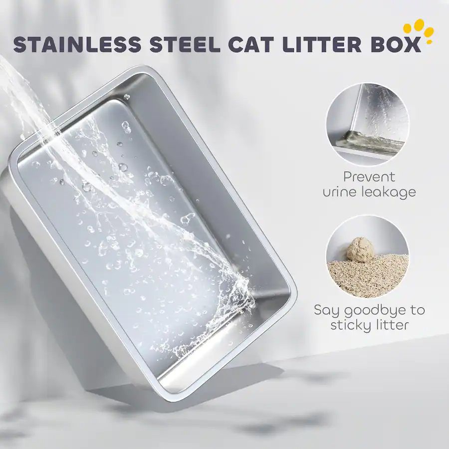 Two Cat Backpack Pawhut in 1 Stainless Steel Cat Litter Box with Removable Lid, Scoop ...