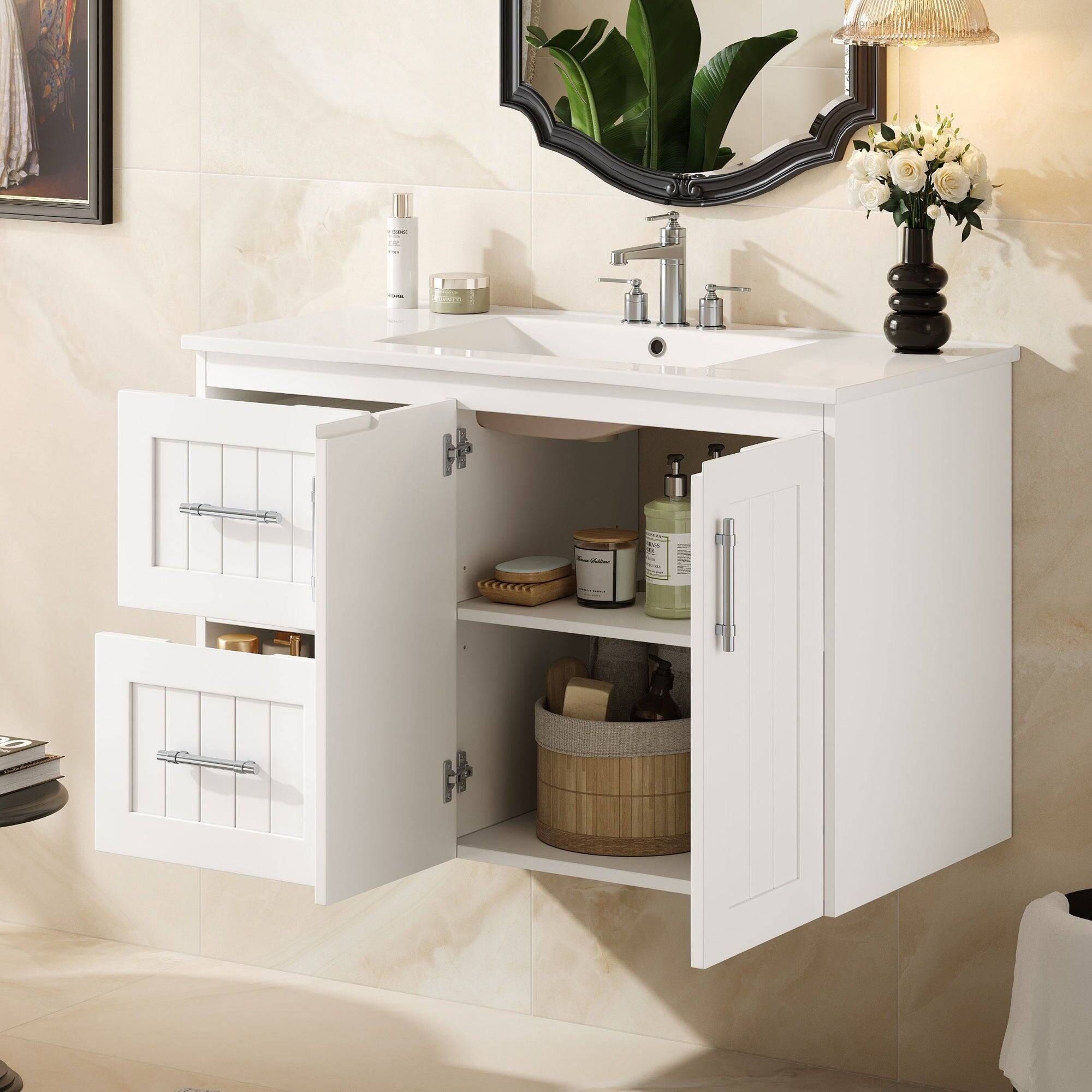 Alt View 2. Boyel Living - 36 Inch Wall Mounted Bathroom Vanity with Ceramic Sink White - White.