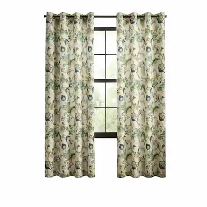 Front. Ellis Curtain - ELLIS 100% Polyester Brissac Colrful Jacobean Pattern Grommet Panel Lined 50" x 84" Blue - Blue.