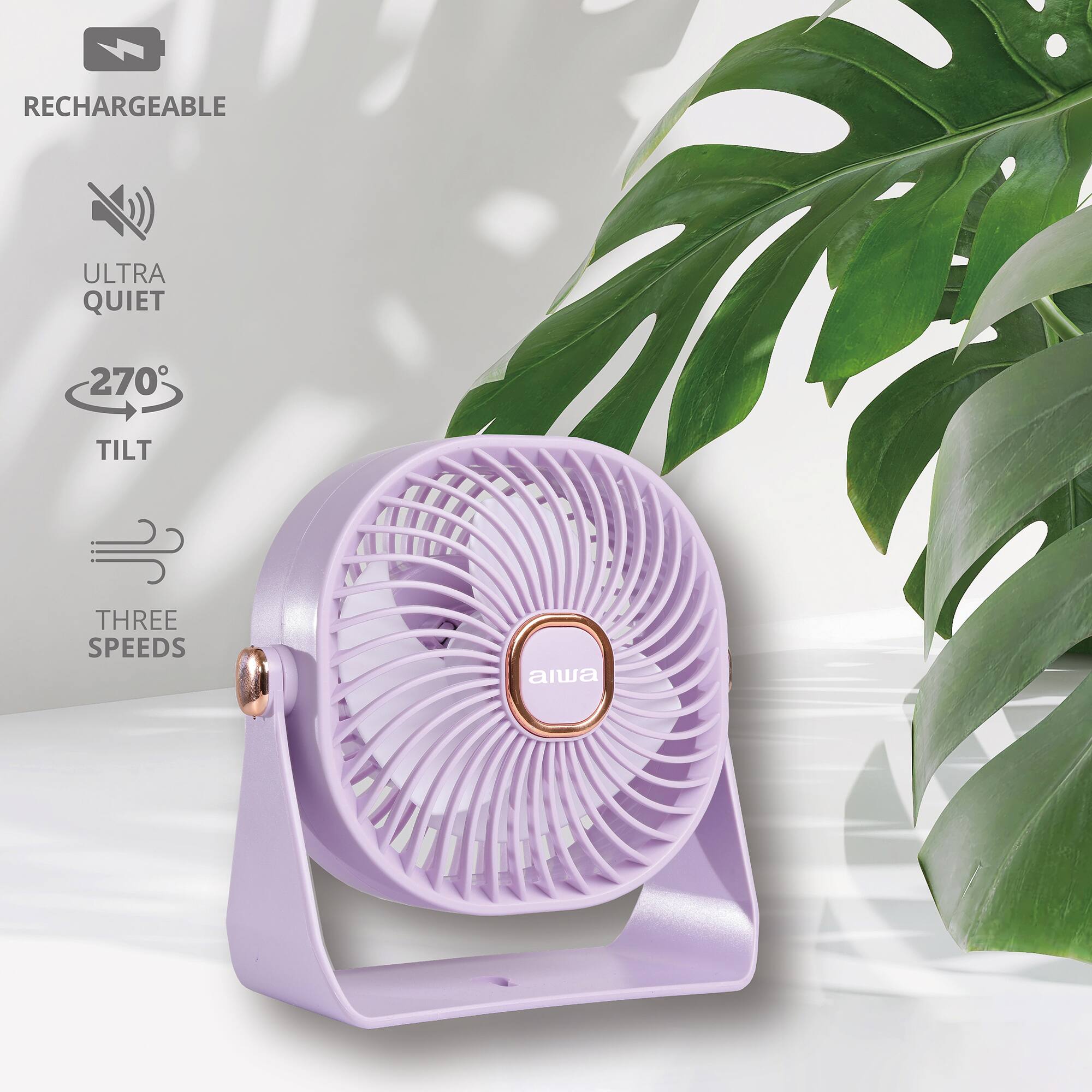 RECHARGEABLE  
ULTRA QUIET  
270° TILT  
THREE SPEEDS  
aiwa