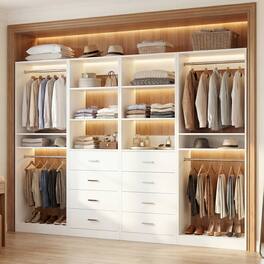 Aheaplus - 92.6" Walk-in Closet Organizer System with 8 Drawers and 4 Hanging Rods, 4 Piece Set - White