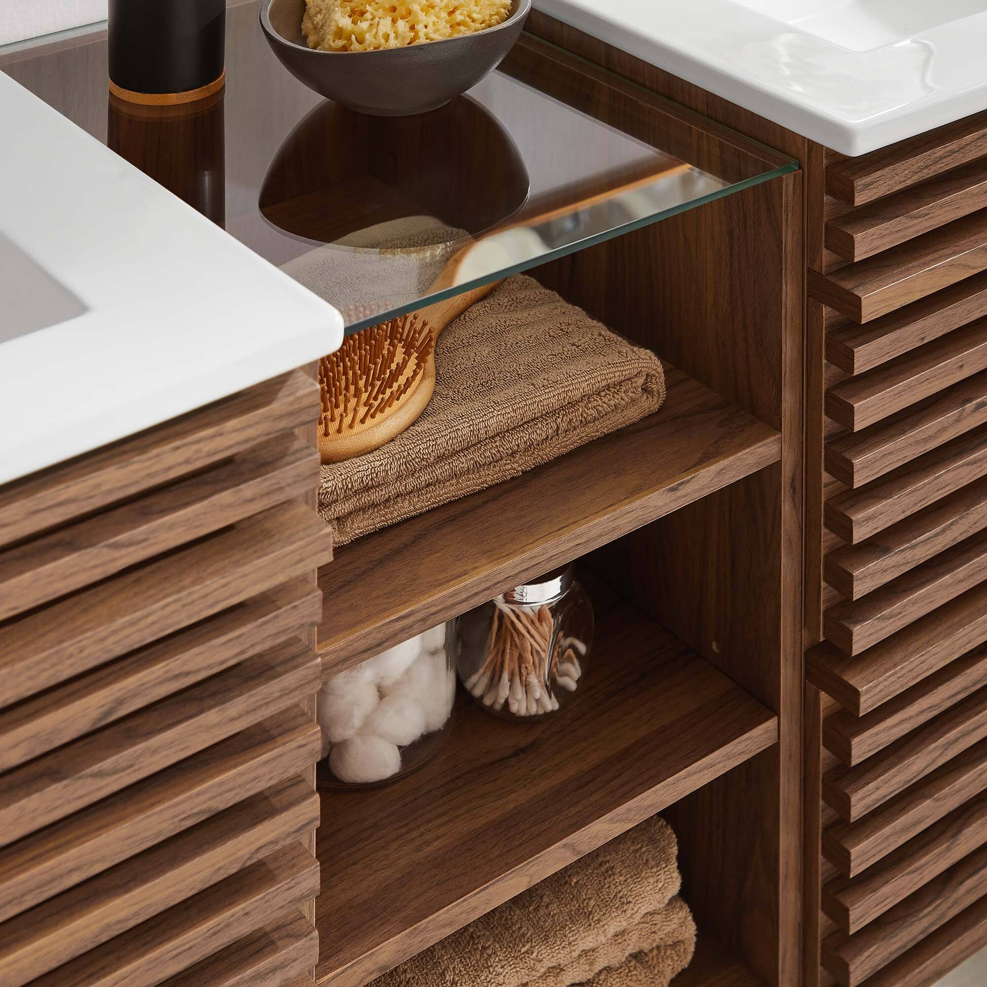 Alt View 1. Modway - Render Wall-Mount Bathroom Vanity with Black Basin Included by Modway - Walnut White.